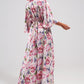 Flutter sleeve maxi dress in pink floral print Szua Store