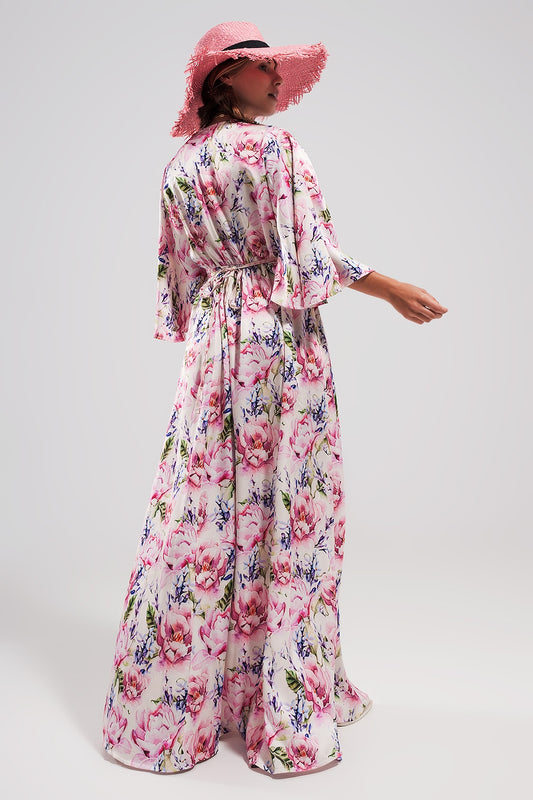 Flutter sleeve maxi dress in pink floral print Szua Store