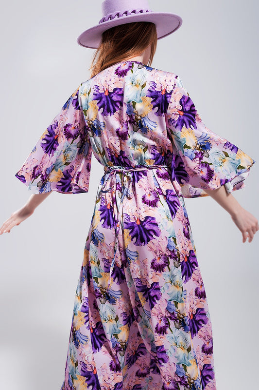 Flutter sleeve maxi dress in purple floral print Szua Store