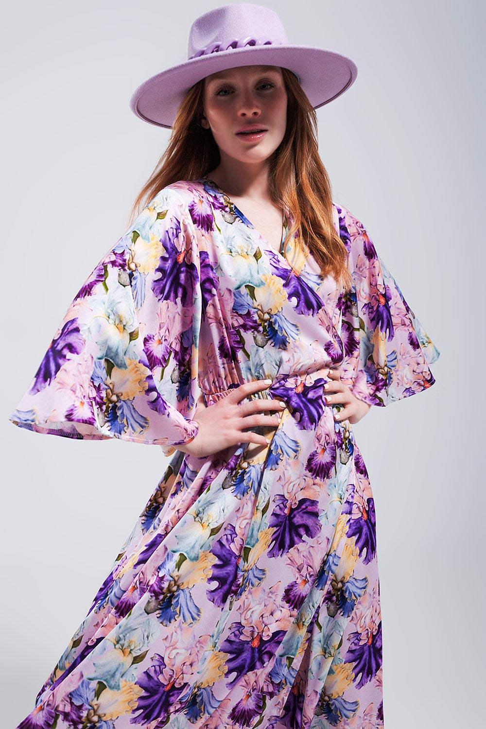 Flutter sleeve maxi dress in purple floral print Szua Store