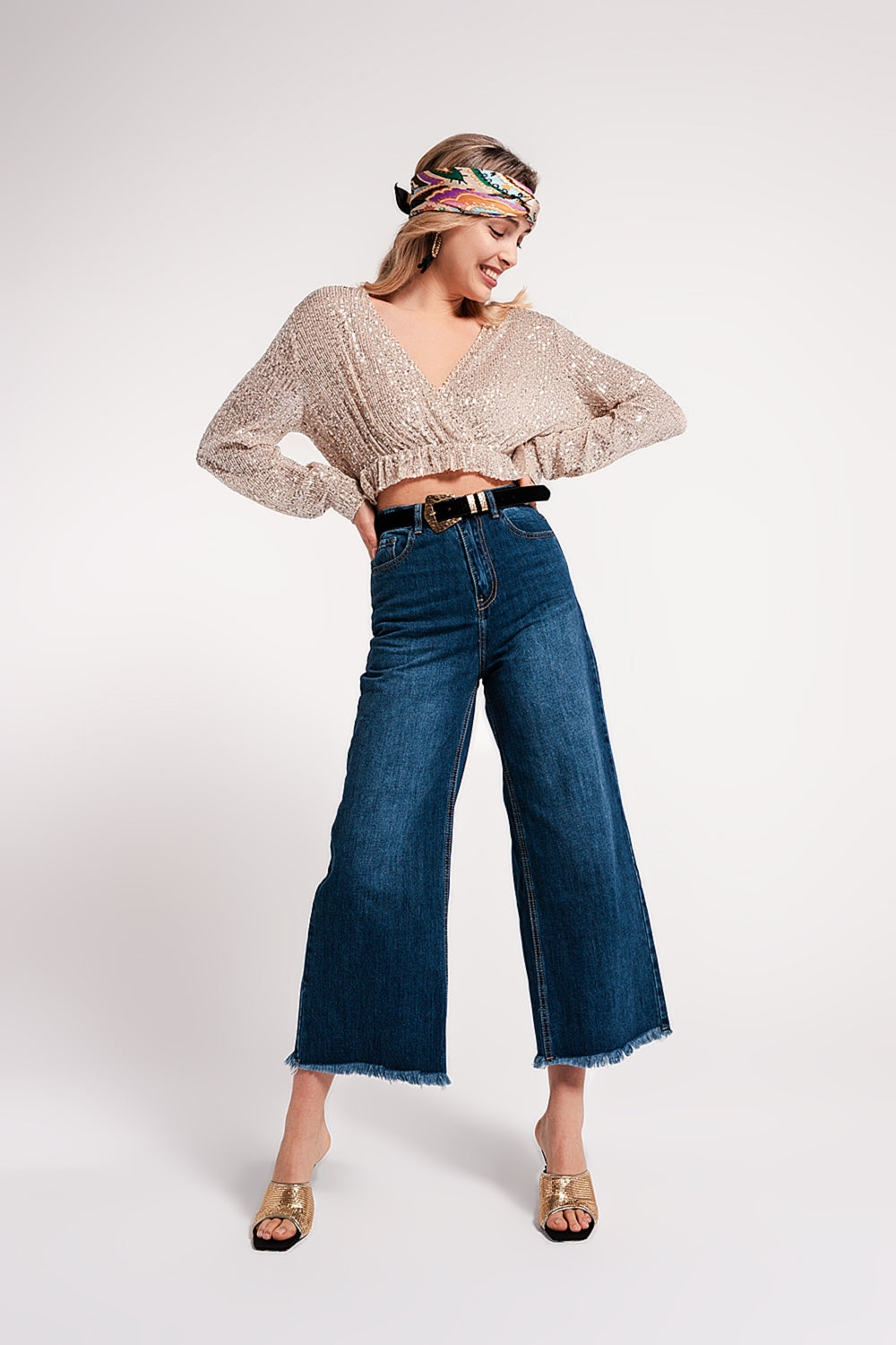 Fray hem Cropped jeans in blue - Szua Store