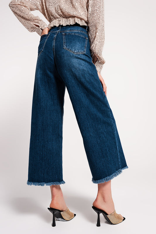 Fray hem Cropped jeans in blue - Szua Store