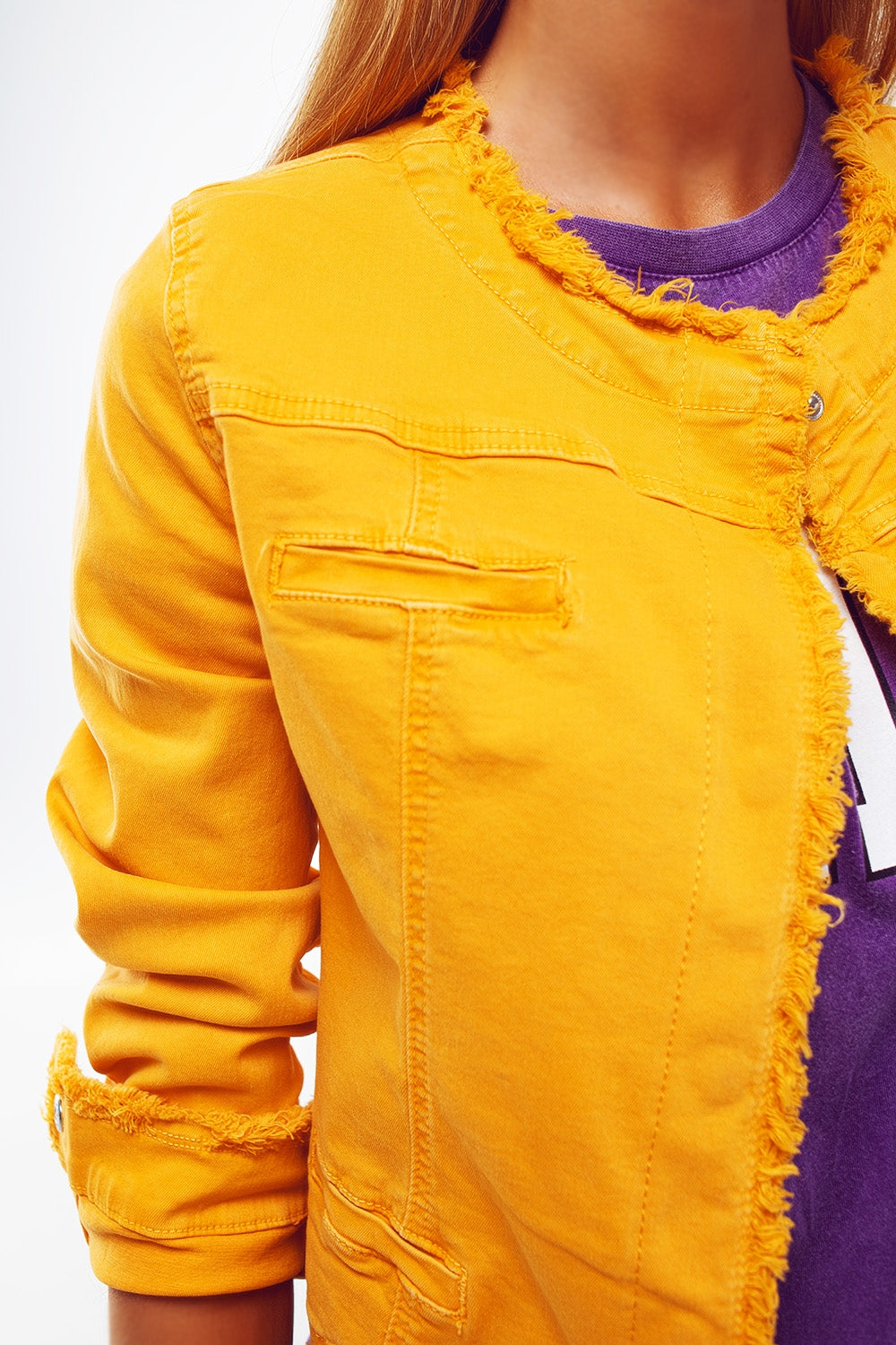 Frayed Ends Denim Jacket in Yellow - Szua Store