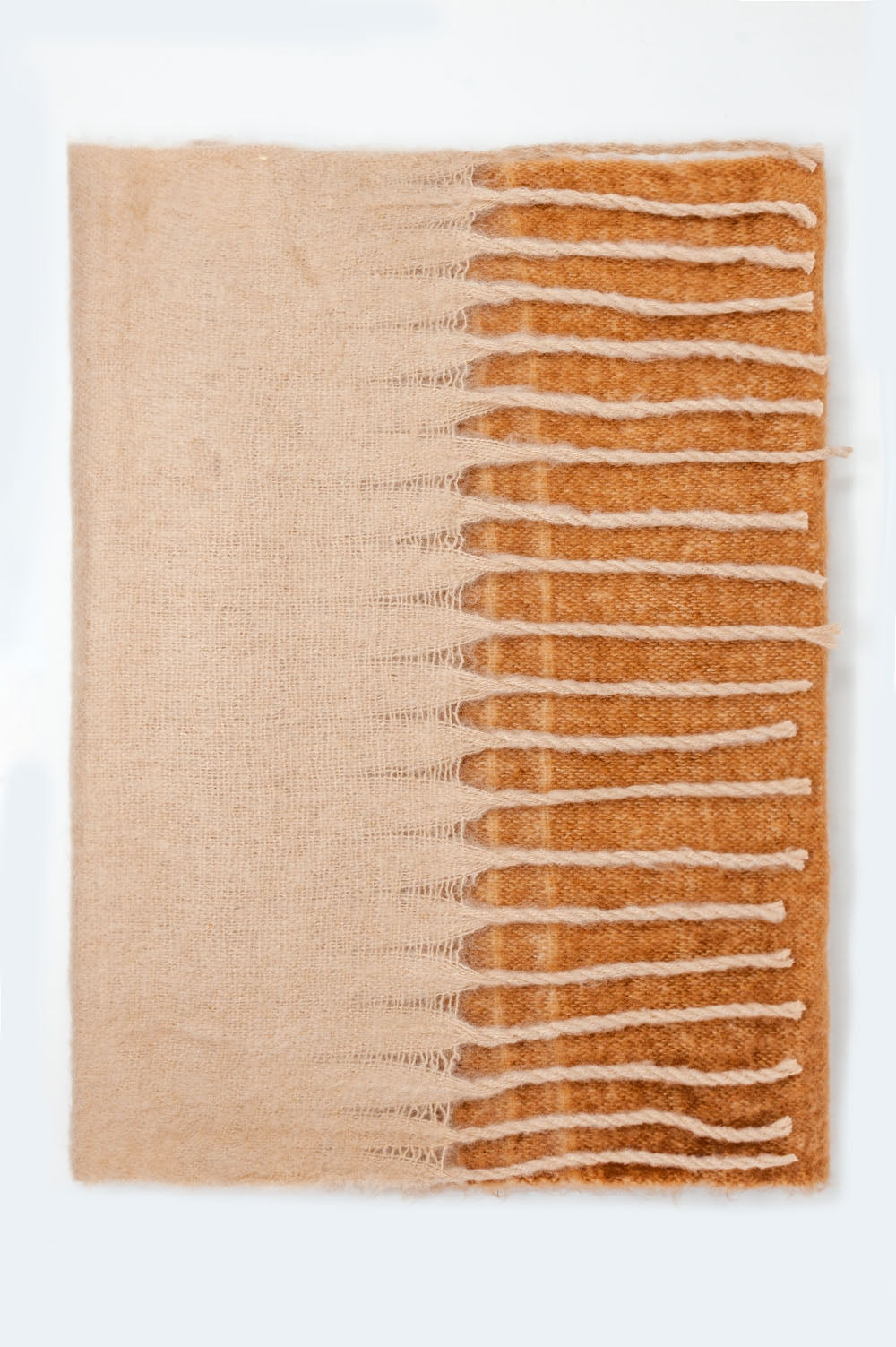 Fringed striped scarf in beige Szua Store