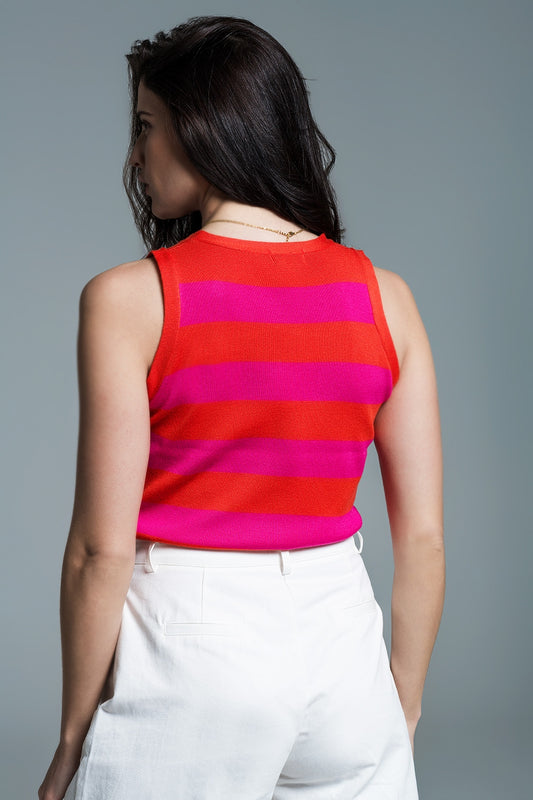 Fuchsia and Orange striped knitted tank top