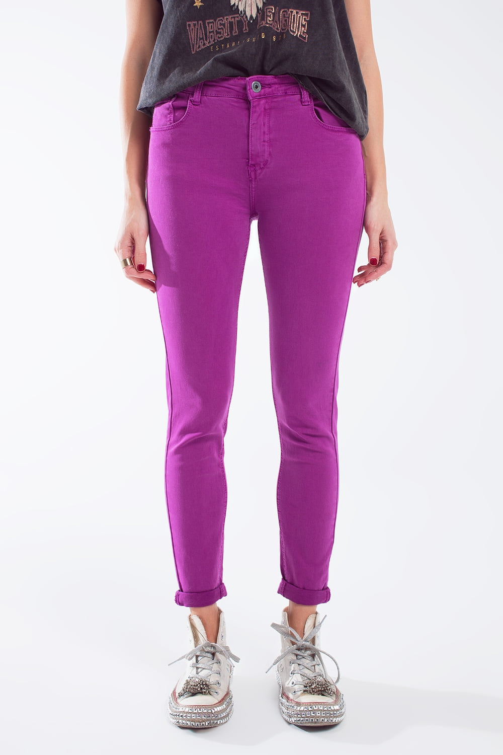 Q2 Fuchsia ankle super skinny jeans with soft wrinkles