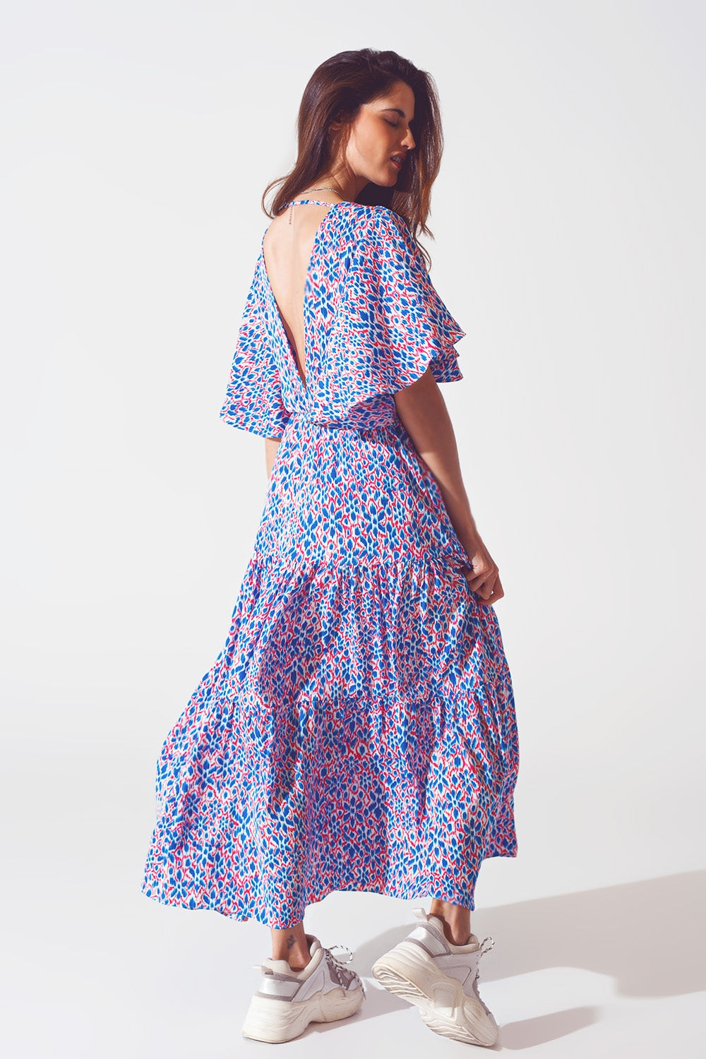 Full Length Dress With Open Tie back in Purple Print - Szua Store