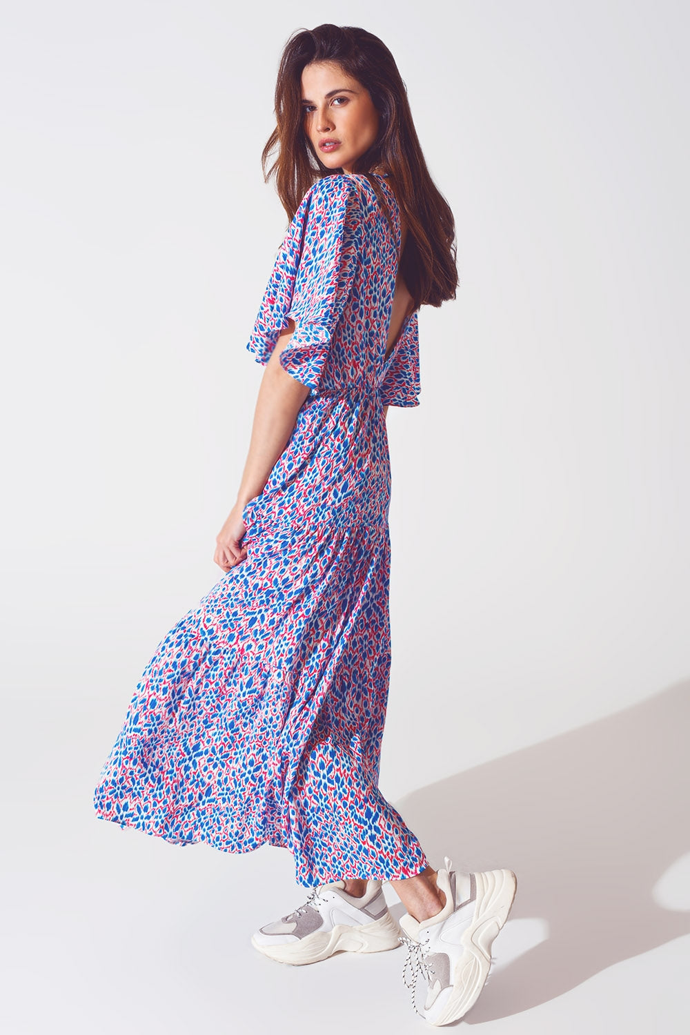 Full Length Dress With Open Tie back in Purple Print - Szua Store