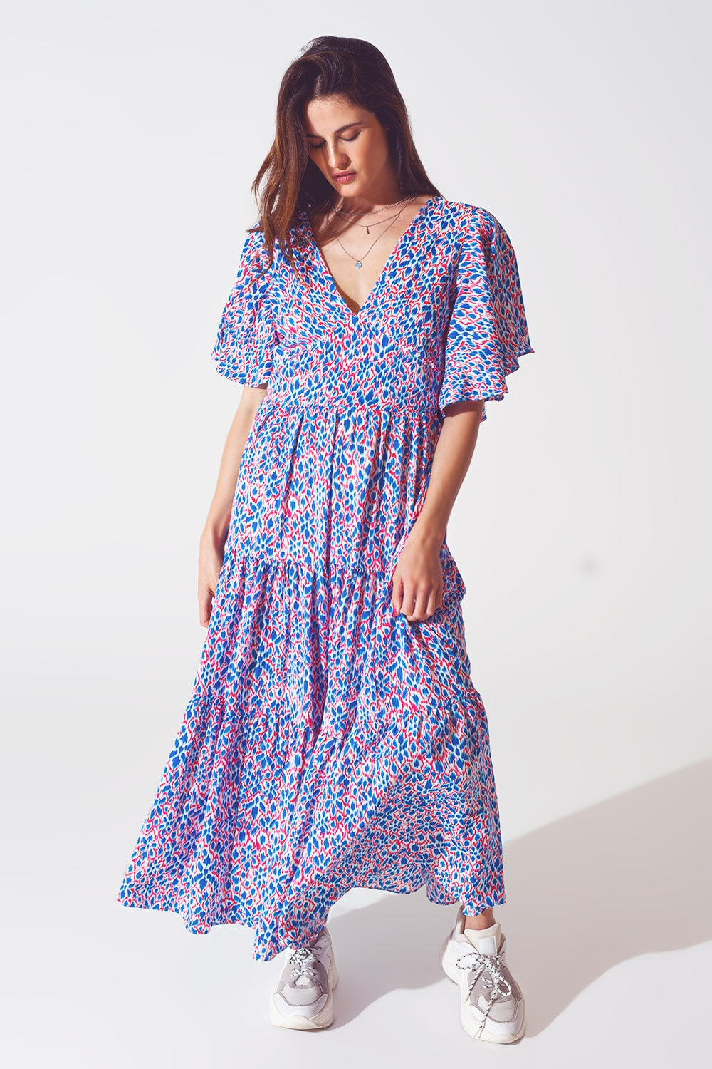 Full Length Dress With Open Tie back in Purple Print - Szua Store