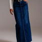 Q2 Full Length Stretch Denim 90's Skirt in Dark Wash