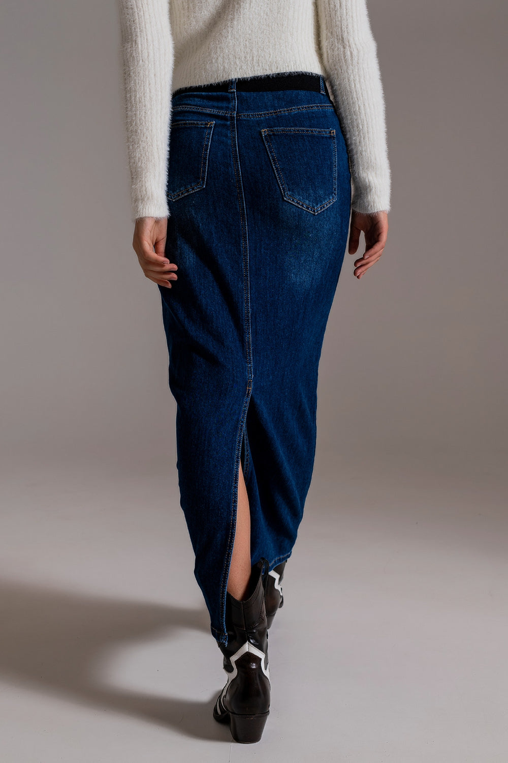 Full Length Stretch Denim 90's Skirt in Dark Wash - Szua Store