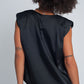 Gathered satin shoulder pad sleeveless top in black Szua Store