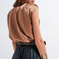Gathered satin shoulder pad sleeveless top in gold Szua Store