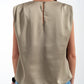 Gathered satin shoulder pad sleeveless top in green Szua Store