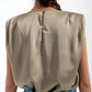 Gathered satin shoulder pad sleeveless top in green Szua Store