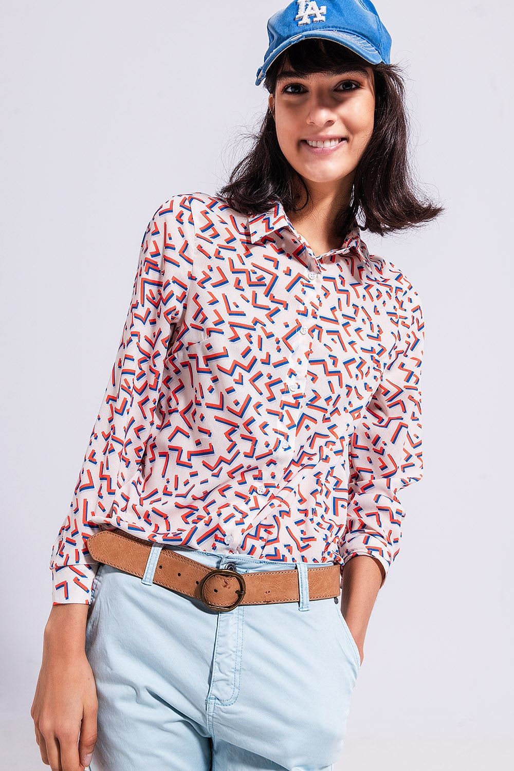 Geo print front buttoned shirt in orange
