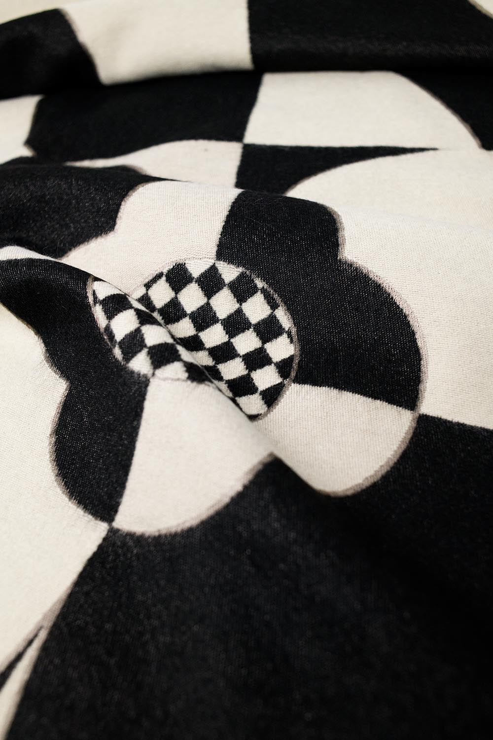 Geometric Black and White Design Scarf With Flower Details