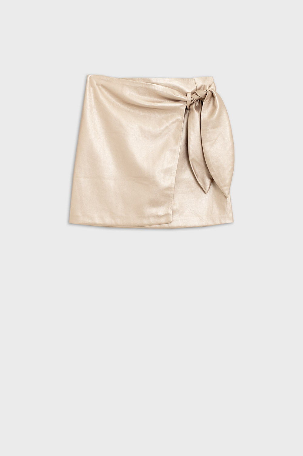 Q2 Gold faux leather mini skirt with bow on the side