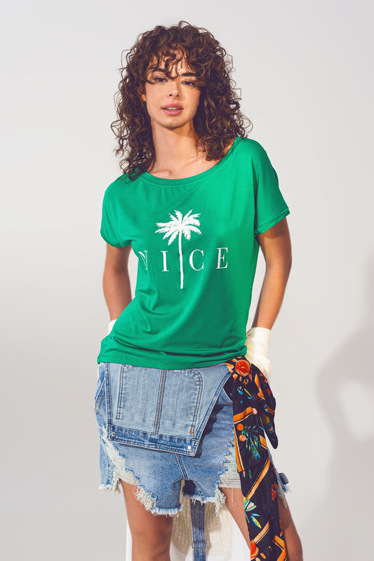 Q2 Graphic front print t shirt in green