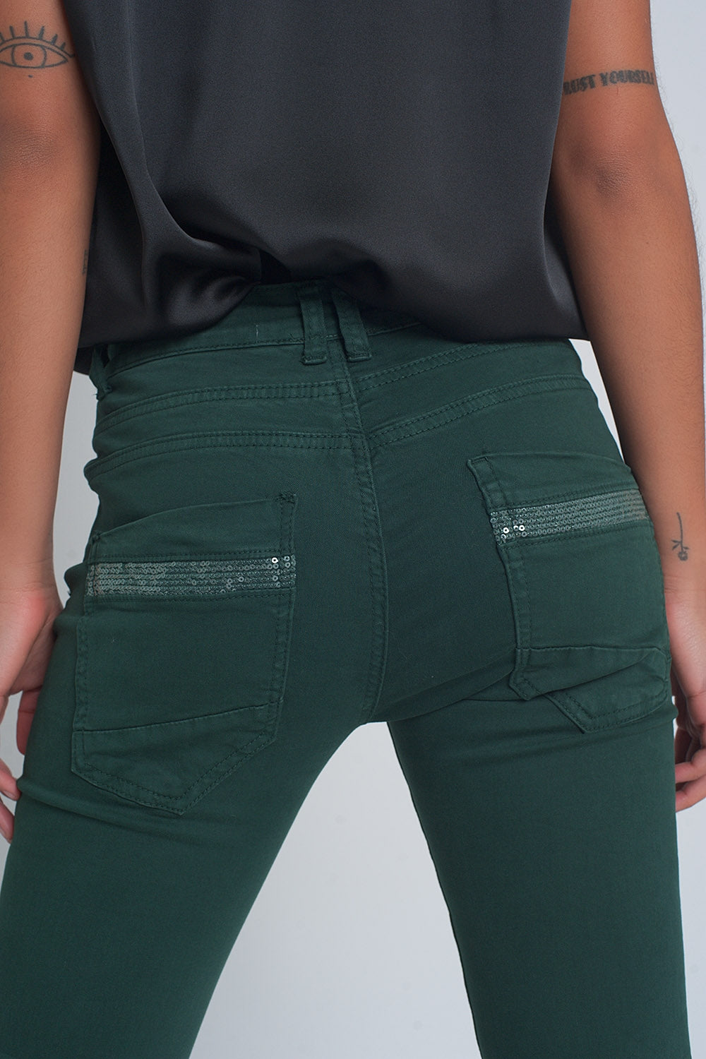 Green boyfriend Pants with sequin pocket detail Szua Store