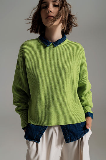 Q2 green chunky knitted relaxed Jumper