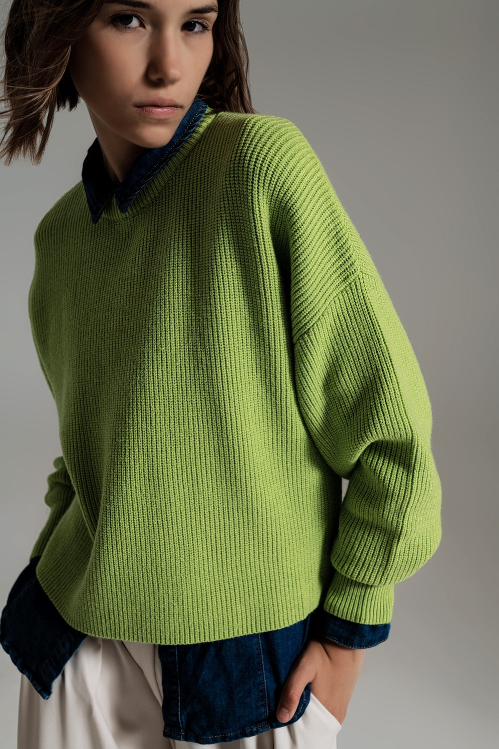 Green chunky knitted relaxed Jumper - Szua Store
