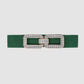 Cinturón elástico verde con doble hebilla ovalada con incrustaciones de strass