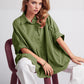 Q2 Green oversized blouse with short sleeve
