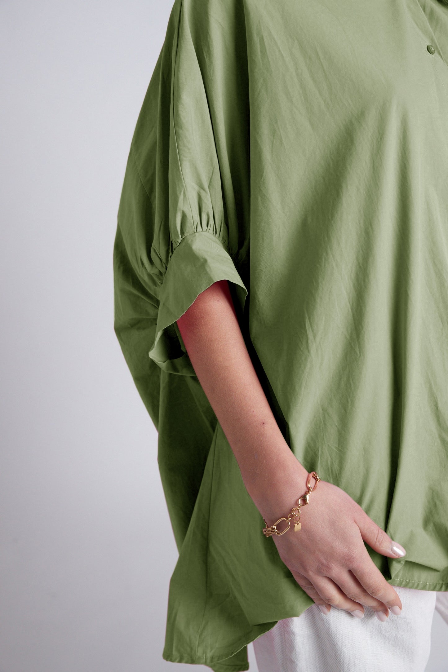 Green oversized blouse with short sleeve