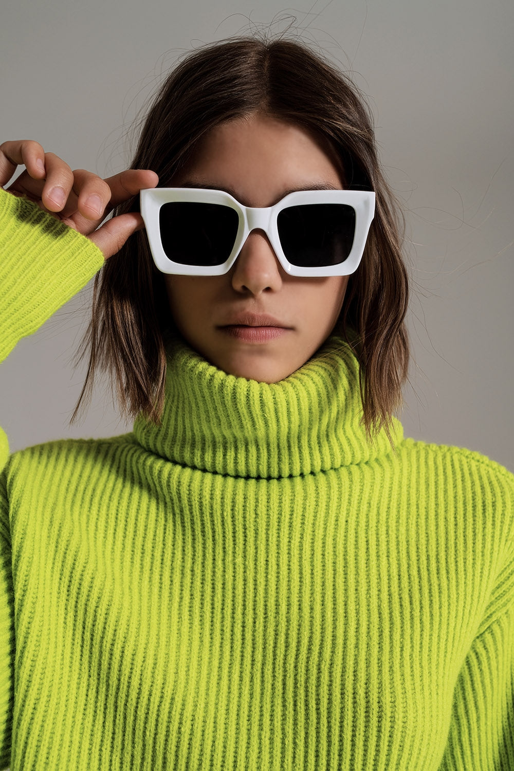 Green ribbed knit turtleneck jumper with balloon sleeves - Szua Store