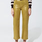 Q2 Green straight leg jeans with gold metallic glow