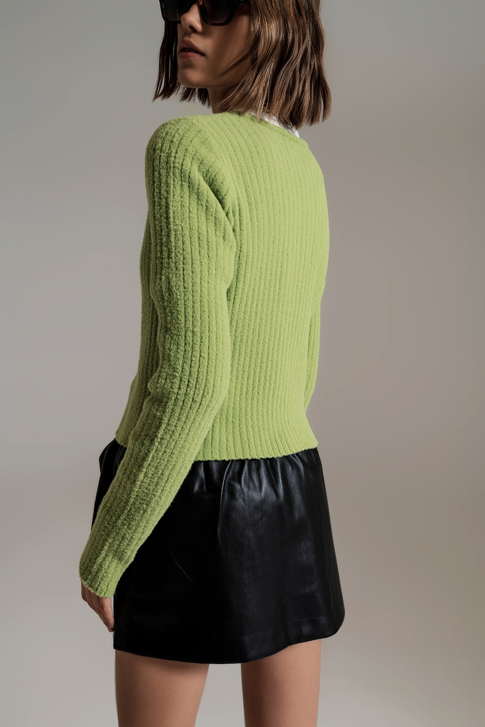 Green super soft fluffy knit cardigan - Szua Store