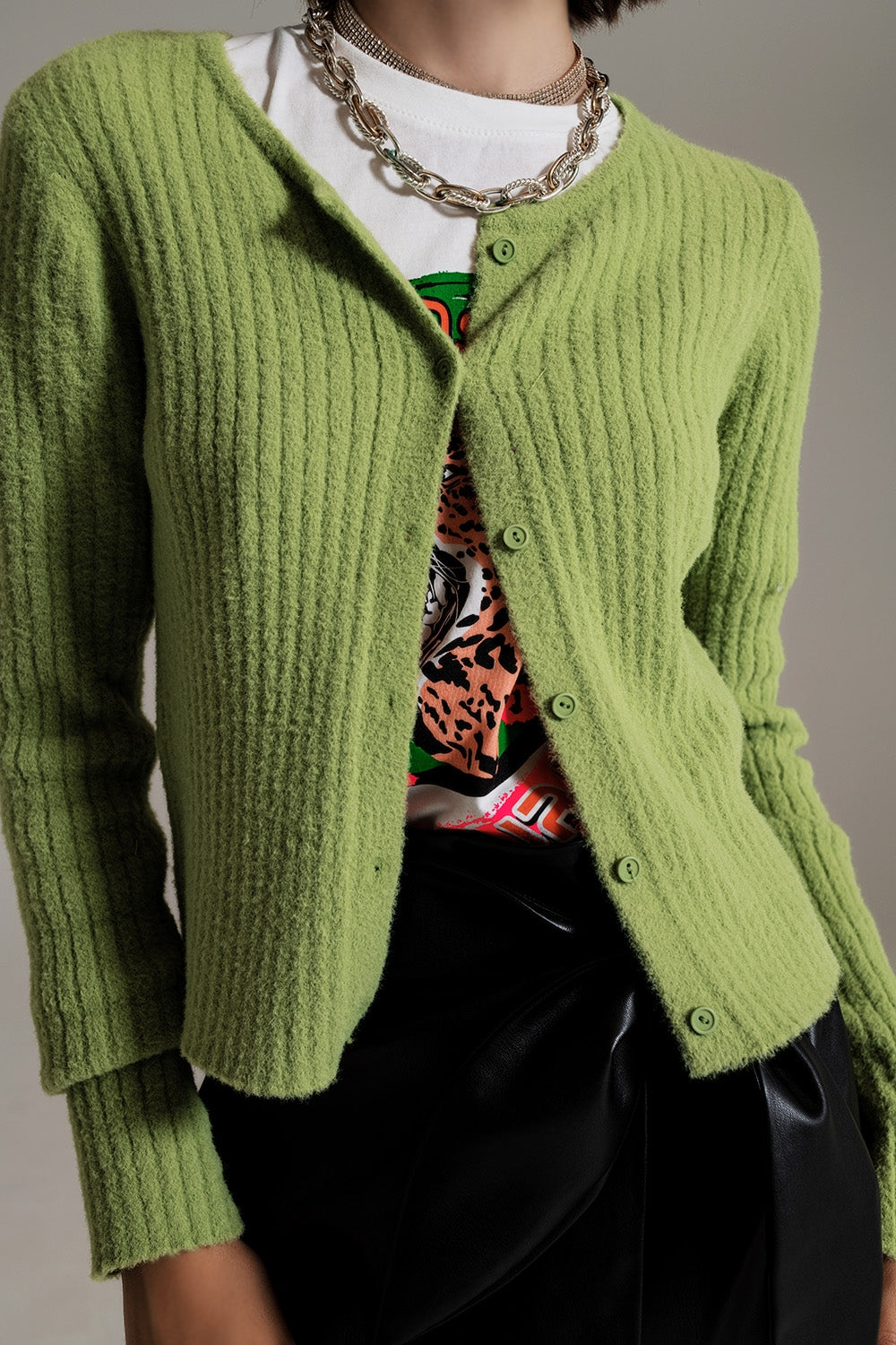 Green super soft fluffy knit cardigan - Szua Store