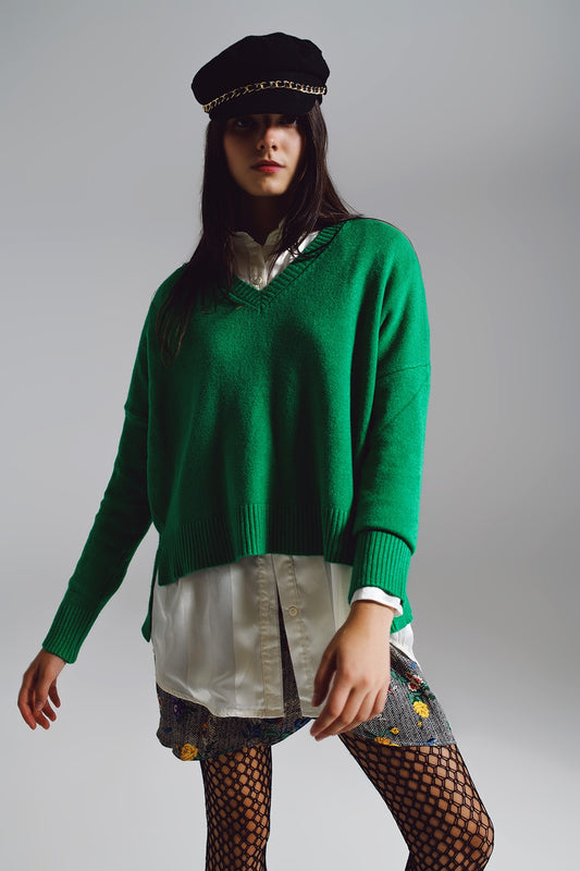 Q2 Green sweater with V-neck
