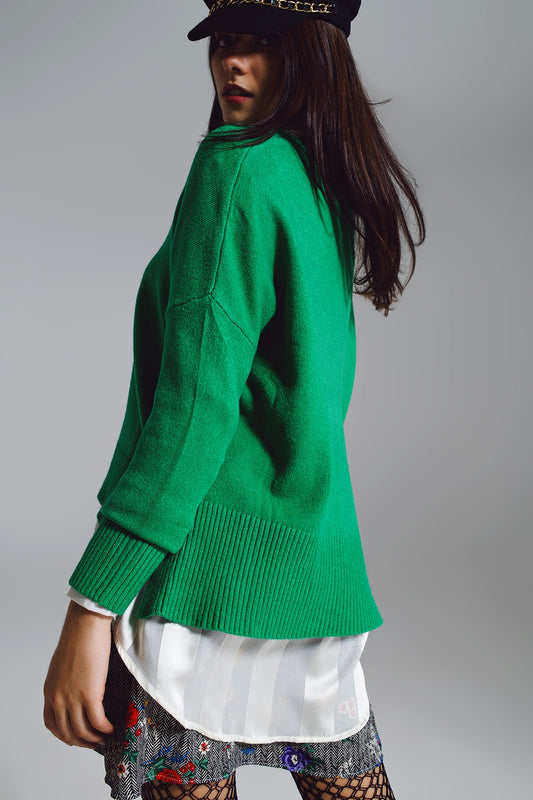 Green sweater with V-neck