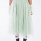 Green tulle midi skirt with elastic waist