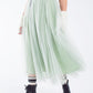 Green tulle midi skirt with elastic waist