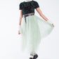 Green tulle midi skirt with elastic waist