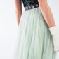 Green tulle midi skirt with elastic waist