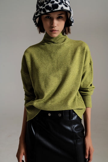Green turtleneck sweater in a soft knitted fabric - Szua Store