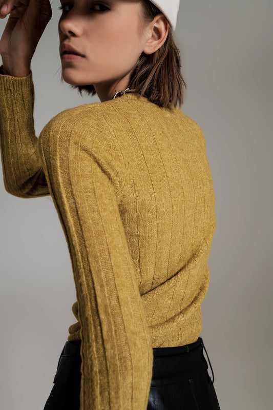 Green wide neck ribbed knit sweater - Szua Store