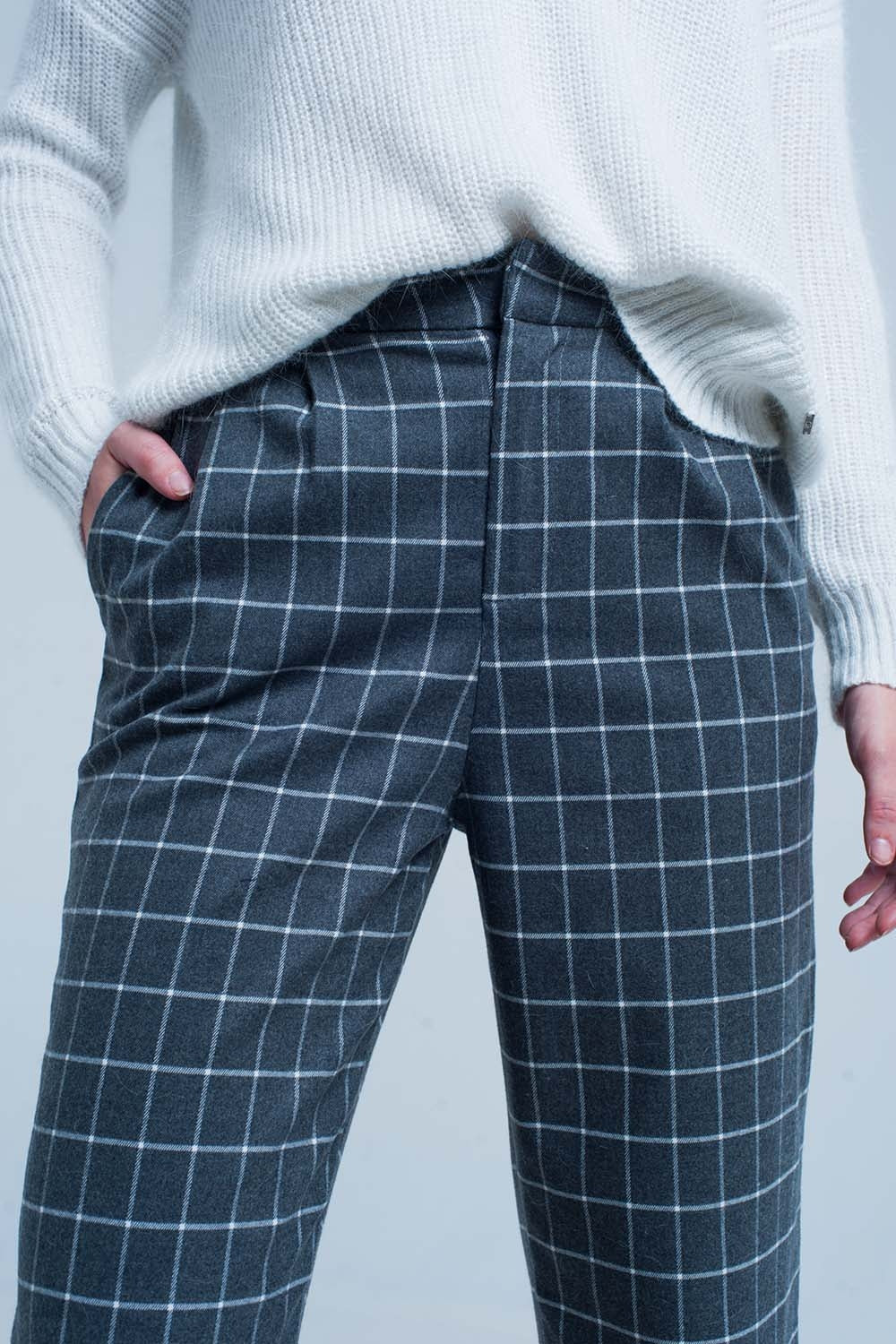 Grey Pants in White check Print Szua Store