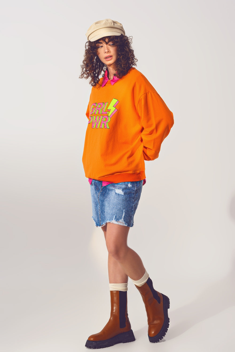 GRL PWR Text Sweatshirt in Orange - Szua Store