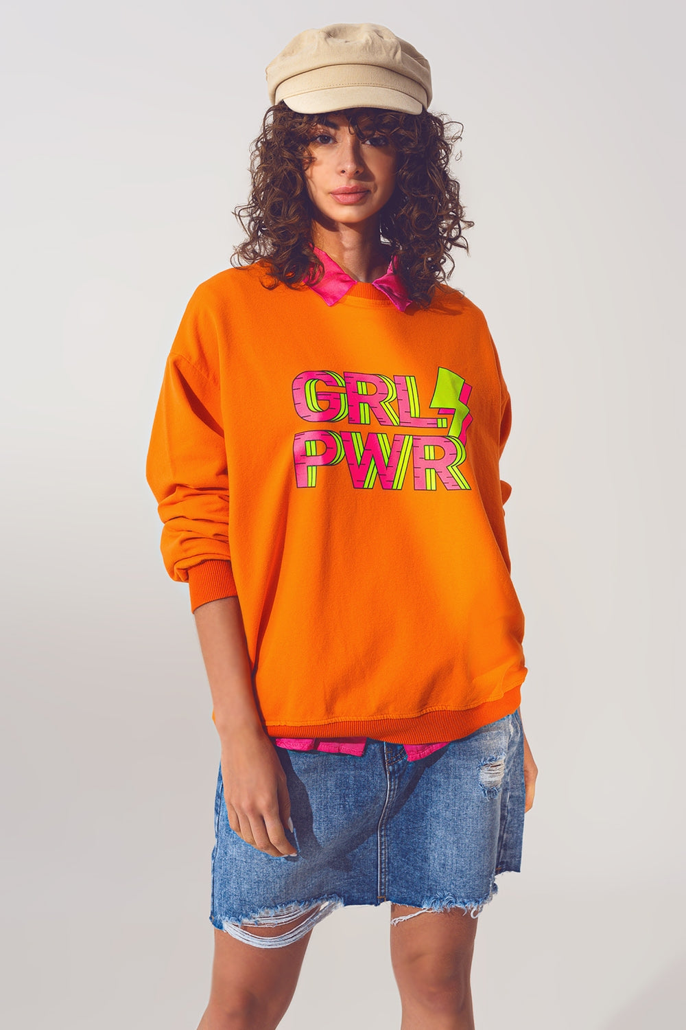 GRL PWR Text Sweatshirt in Orange - Szua Store