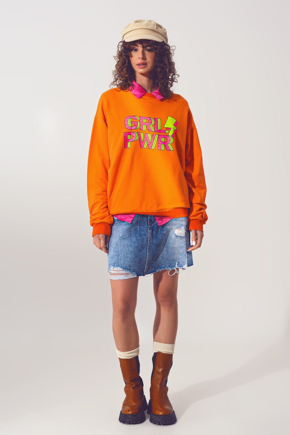 GRL PWR Text Sweatshirt in Orange - Szua Store