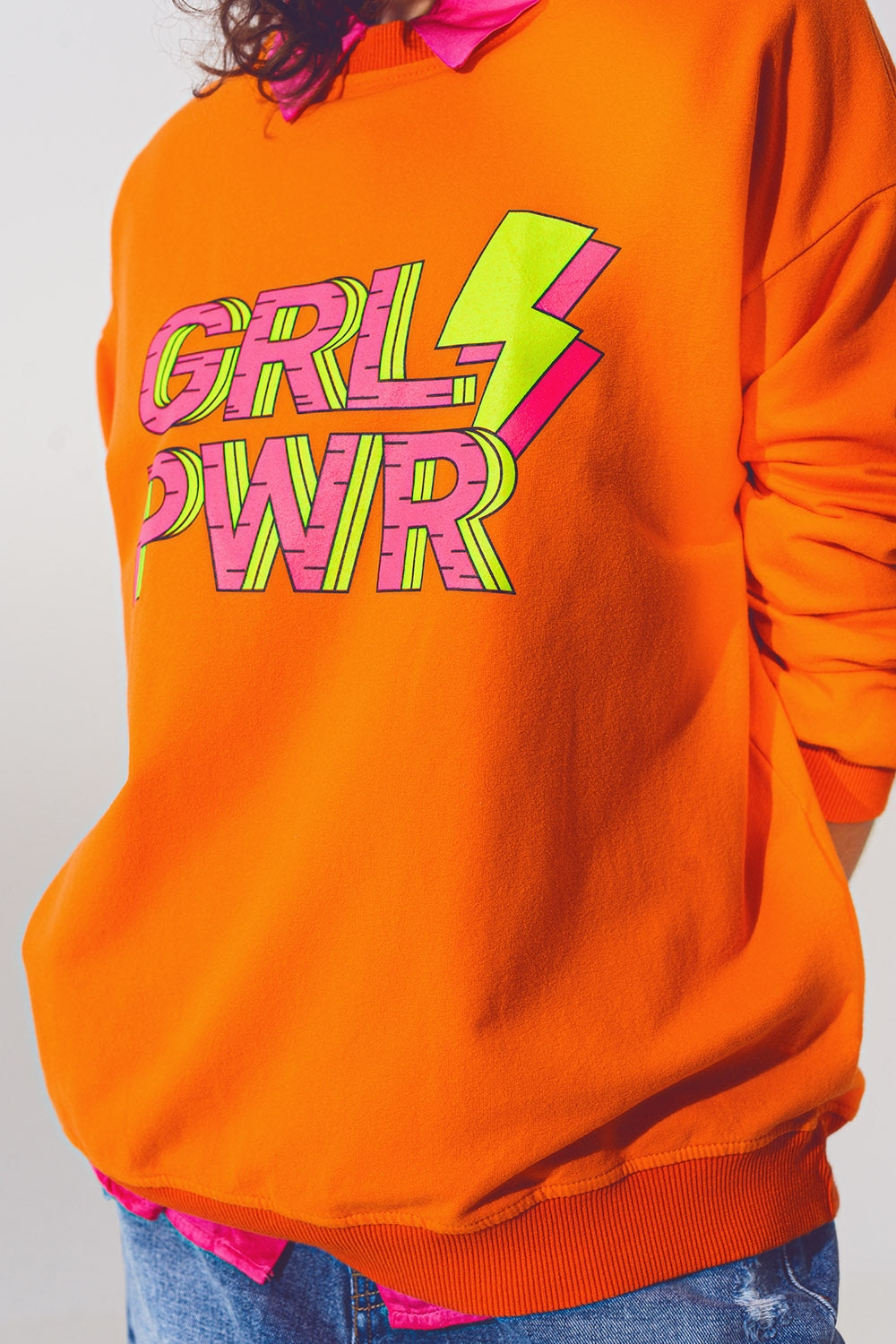 GRL PWR Text Sweatshirt in Orange - Szua Store