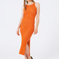 Q2 Halter Crochet Midi Dress in orange