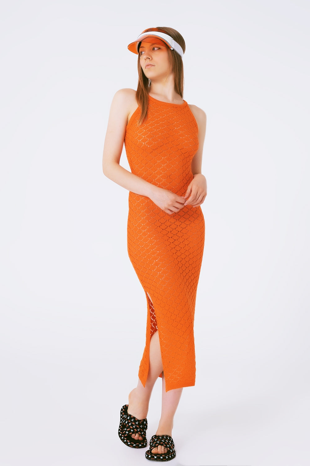 Halter Crochet Midi Dress in orange - Szua Store