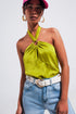 Halter neck crop top with ring detail in lime Szua Store