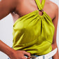 Halter neck crop top with ring detail in lime Szua Store